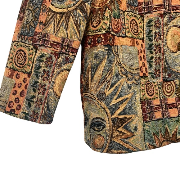 Vintage 90s Sun and Moon Celestial Tapestry Lined 3-Button Blazer - Picture 4 of 11